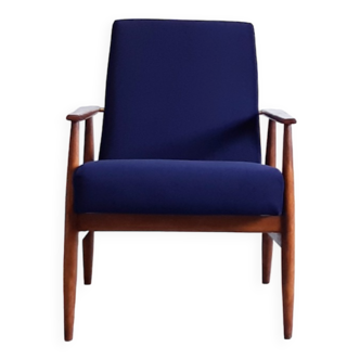 1960 Henryk Lis Mid Century Fauteuil en velours bleu marine