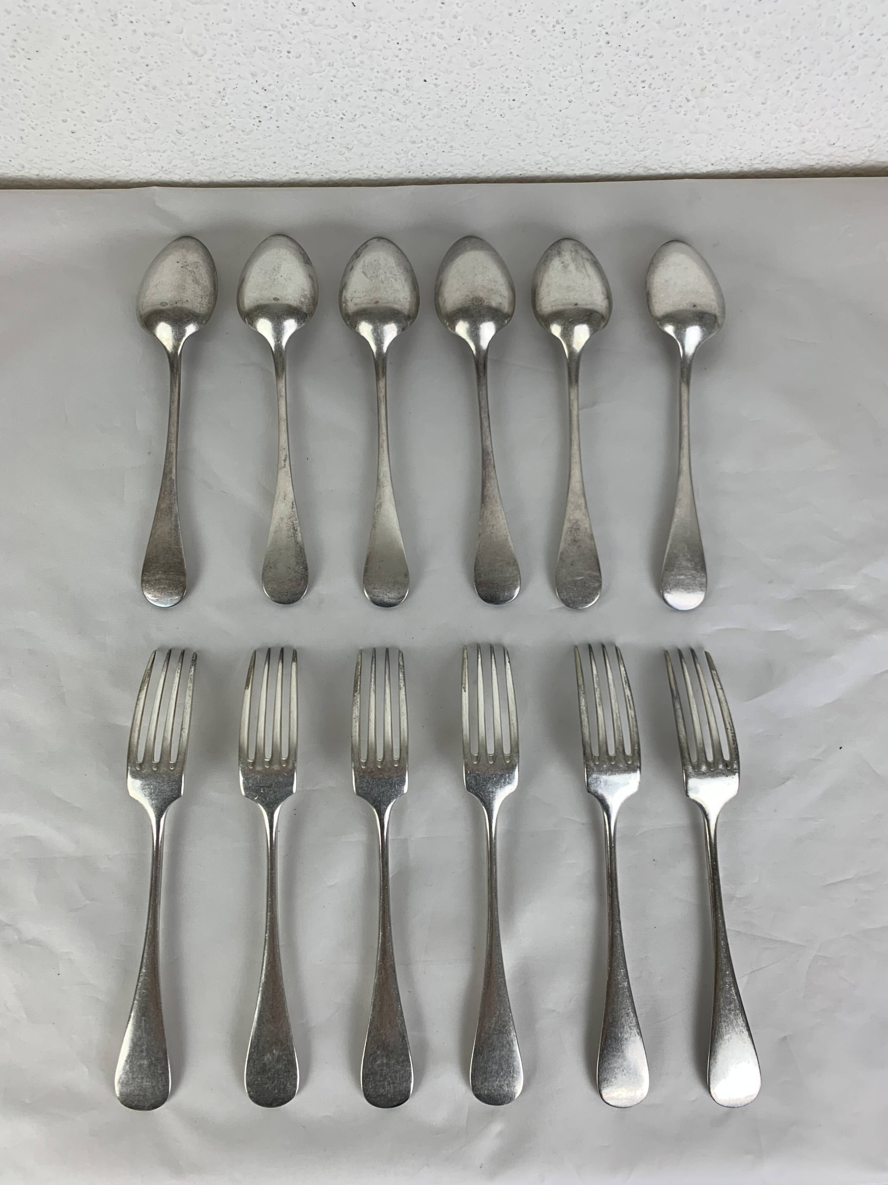 6 forks & 6 spoons Christofle Baguette Fidelio model silver metal