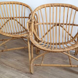 Duo of rattan shell armchairs 1970