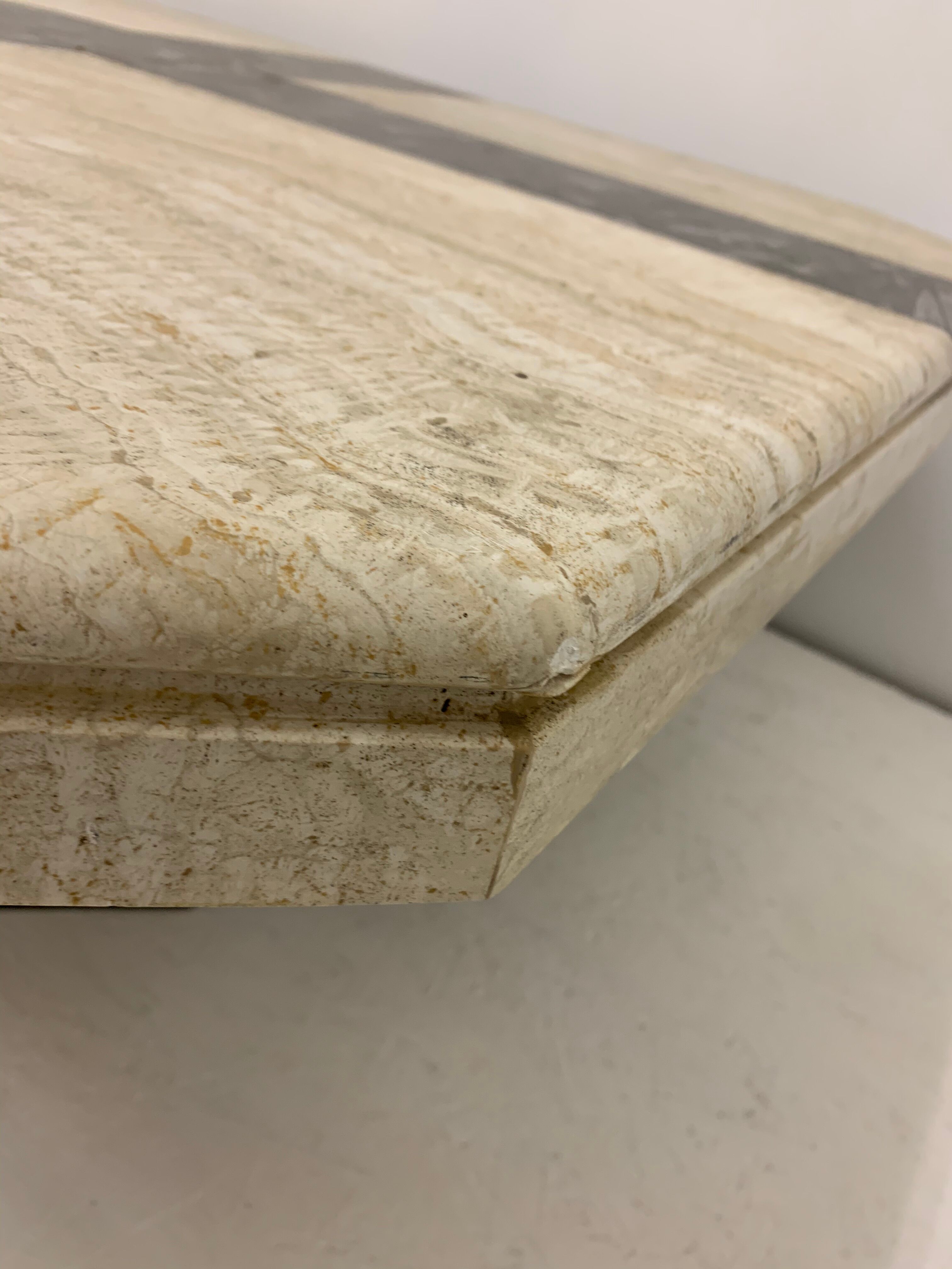 Vintage coffee table travertine and fossile marble top , 1970's