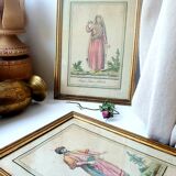 Two frames engravings couple Tobolsk with rose