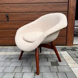 Armchair shell, renovated fabric with buckles, design F.Jiràk for Vertex, vintage Czech 1960s