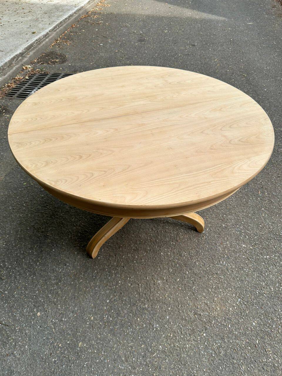 Table à manger ronde extensible rénovée pied central tripode bois 115-205cm