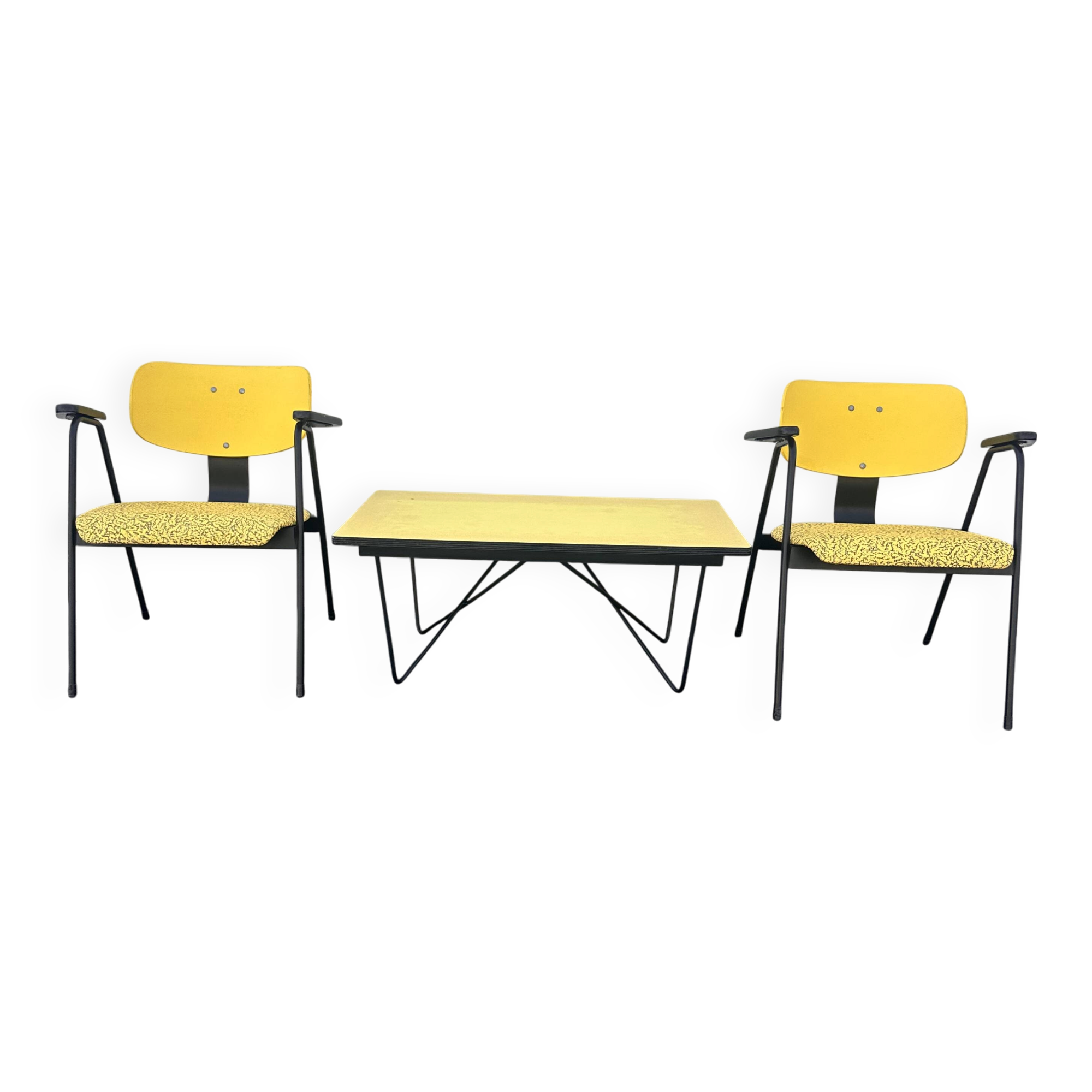 Ensemble table basse et 2 chaises Willy Van der Meeren, Belgique 1950