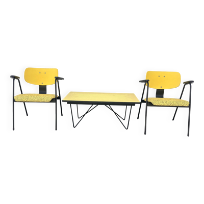 Ensemble table basse et 2 chaises Willy Van der Meeren, Belgique 1950