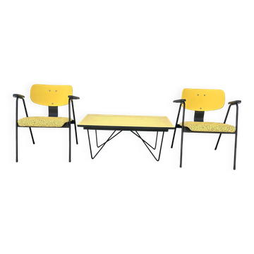 Ensemble table basse et 2 chaises Willy Van der Meeren, Belgique 1950