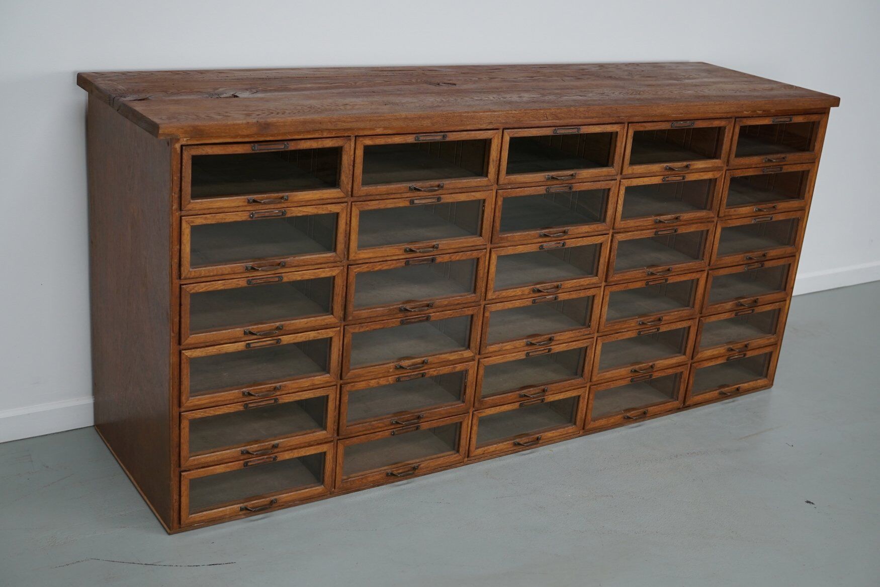Vintage Dutch oak haberdashery shop cabinet, 1930s