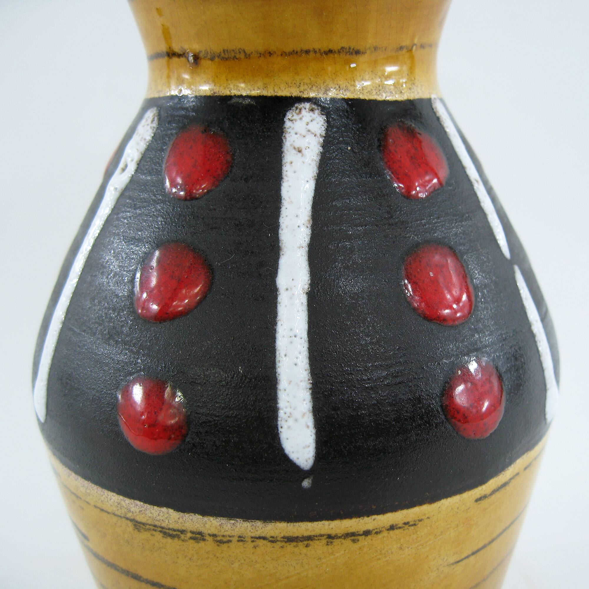 West Germany vase - black and red ochre graphic decor - Scheurich Keramik - vintage 60s