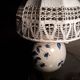 Hand-painted porcelain lamp varnish and crack, crochet-made lampshade, h 48x30cm