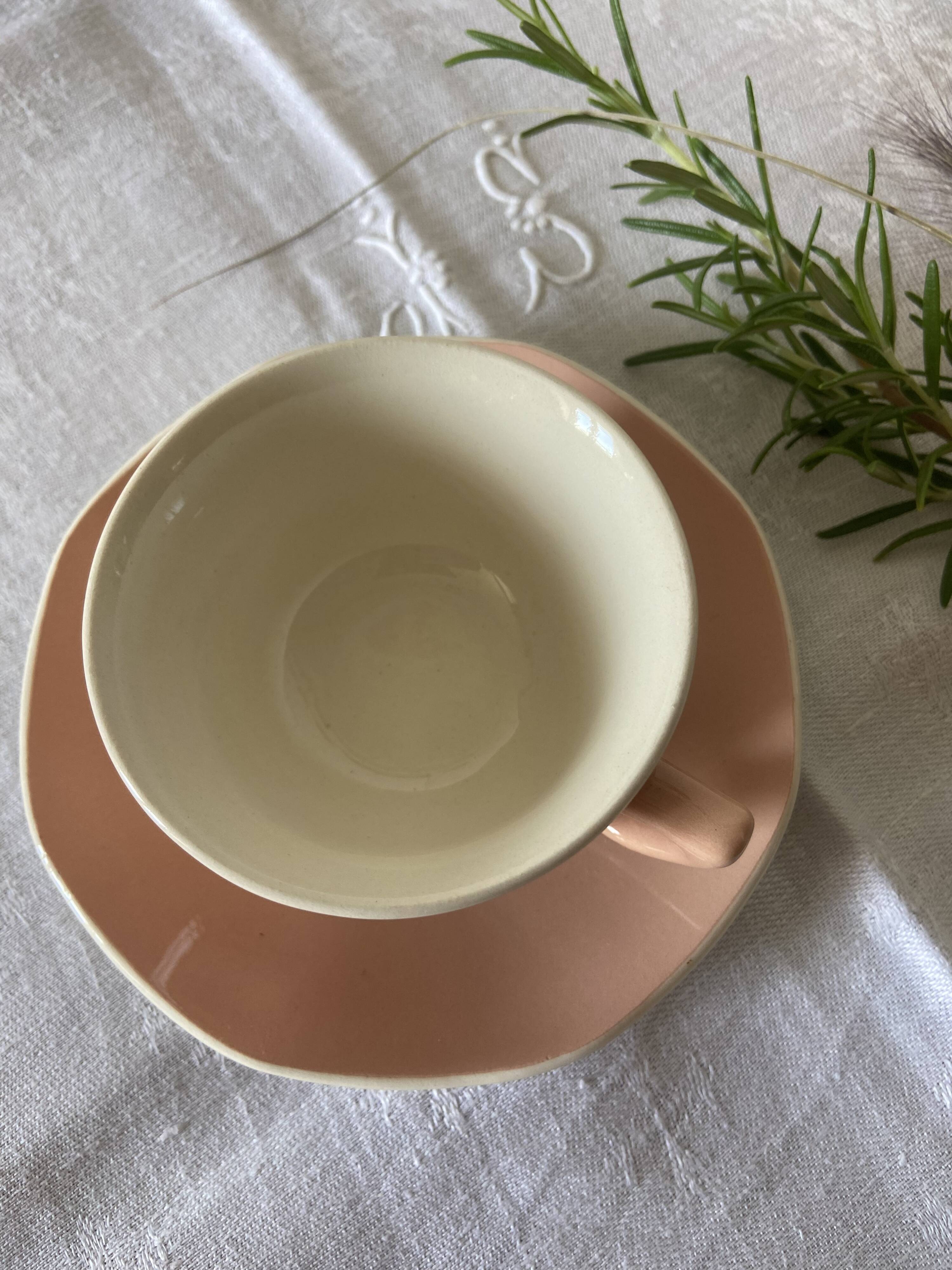 5 tasses à café & soucoupes Villery & Boch roses