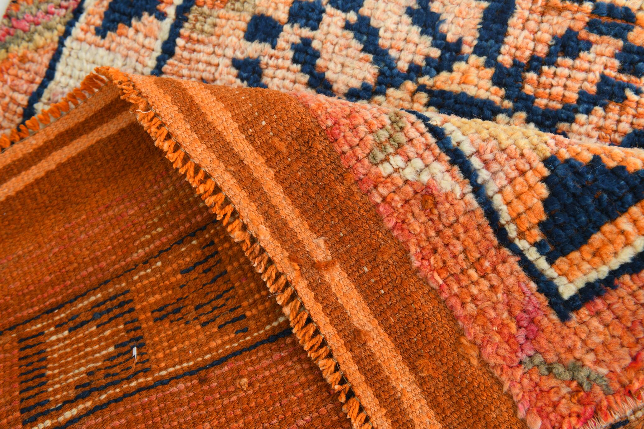 Navy Blue & Orange Vintage Runner Rug, 79x395Cm