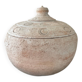 Vintage terracotta pot with lid.