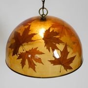 Rare, large 1970s Italian resin pendant lamp with embedded maple leaves