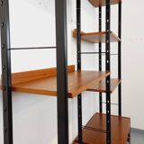 Vintage Italian double modular shelf bookcase in teak and metal
