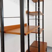 Vintage Italian double modular shelf bookcase in teak and metal