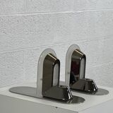 Pair of vintage stainless steel and glass wall lights