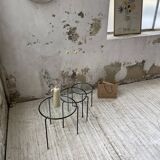 1950s metal and glass nesting coffee tables