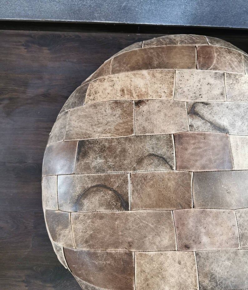 Vintage 70s leather pouf