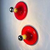 Pair of red Targetti Sankey sconces, 1970s, Italy