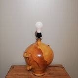 Lampe vintage en grès vernissé avec abat-jour peint à la main