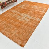 Tapis Vintage Orange Ocre Patiné, Style Bohème Chic