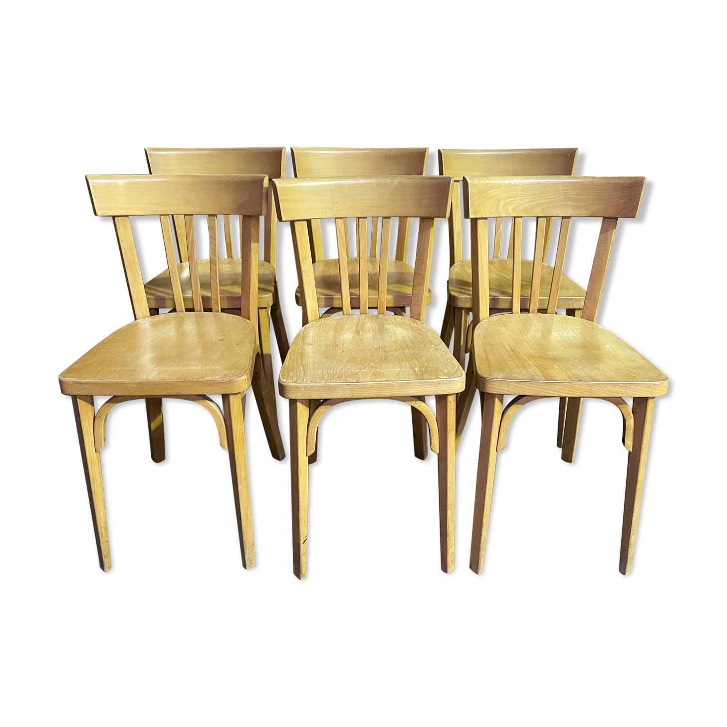 Suite of 6 bistro chairs signed "baumann"