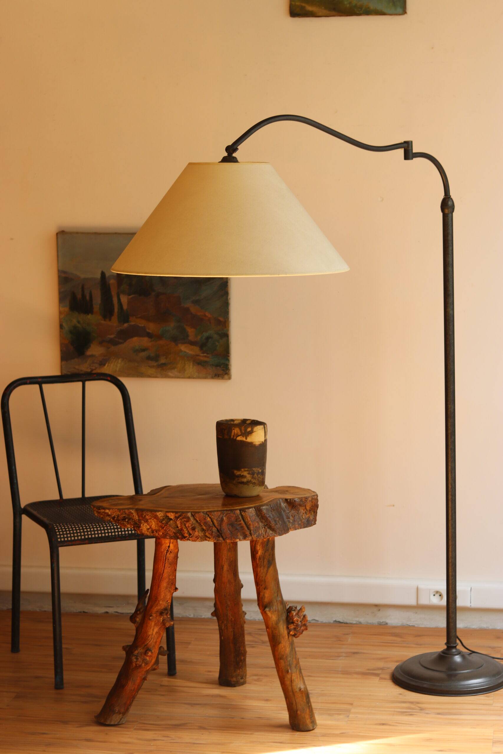 Adjustable floor lamp in patinated metal, 1970s