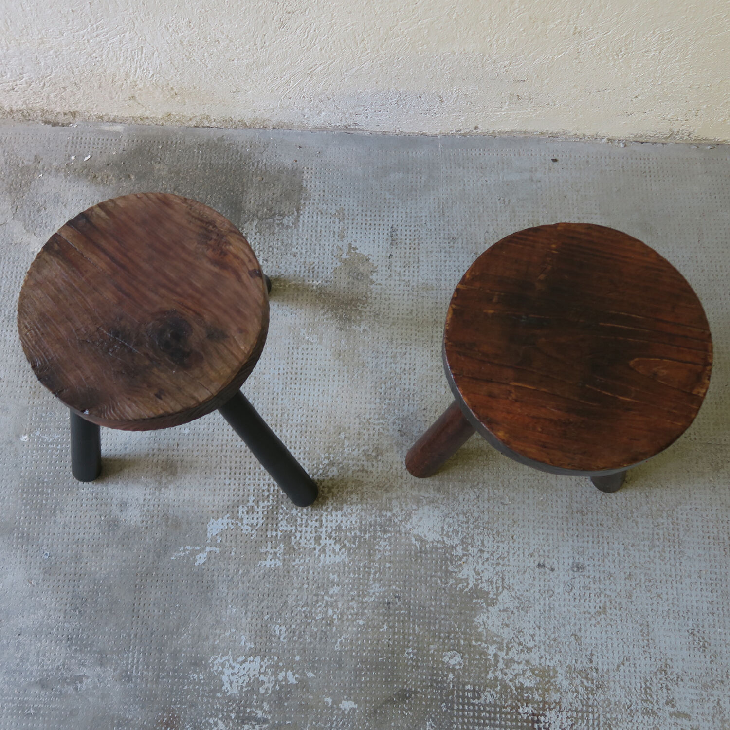 Pair of tripod farm stools