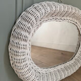 White rattan mirror