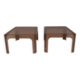 Pair of vintage 70s smoked plexiglass coffee tables by Prisunic