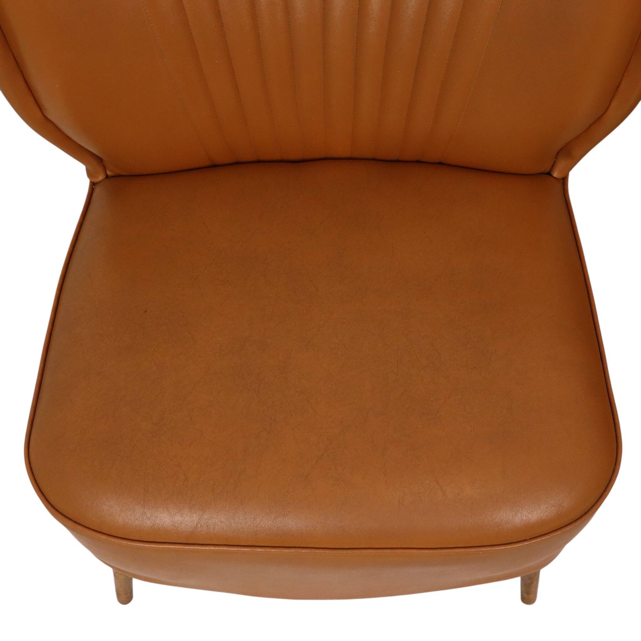 Pair of Vintage Expo 58 Cocktail Chairs, Cognac Faux Leather, Sixties