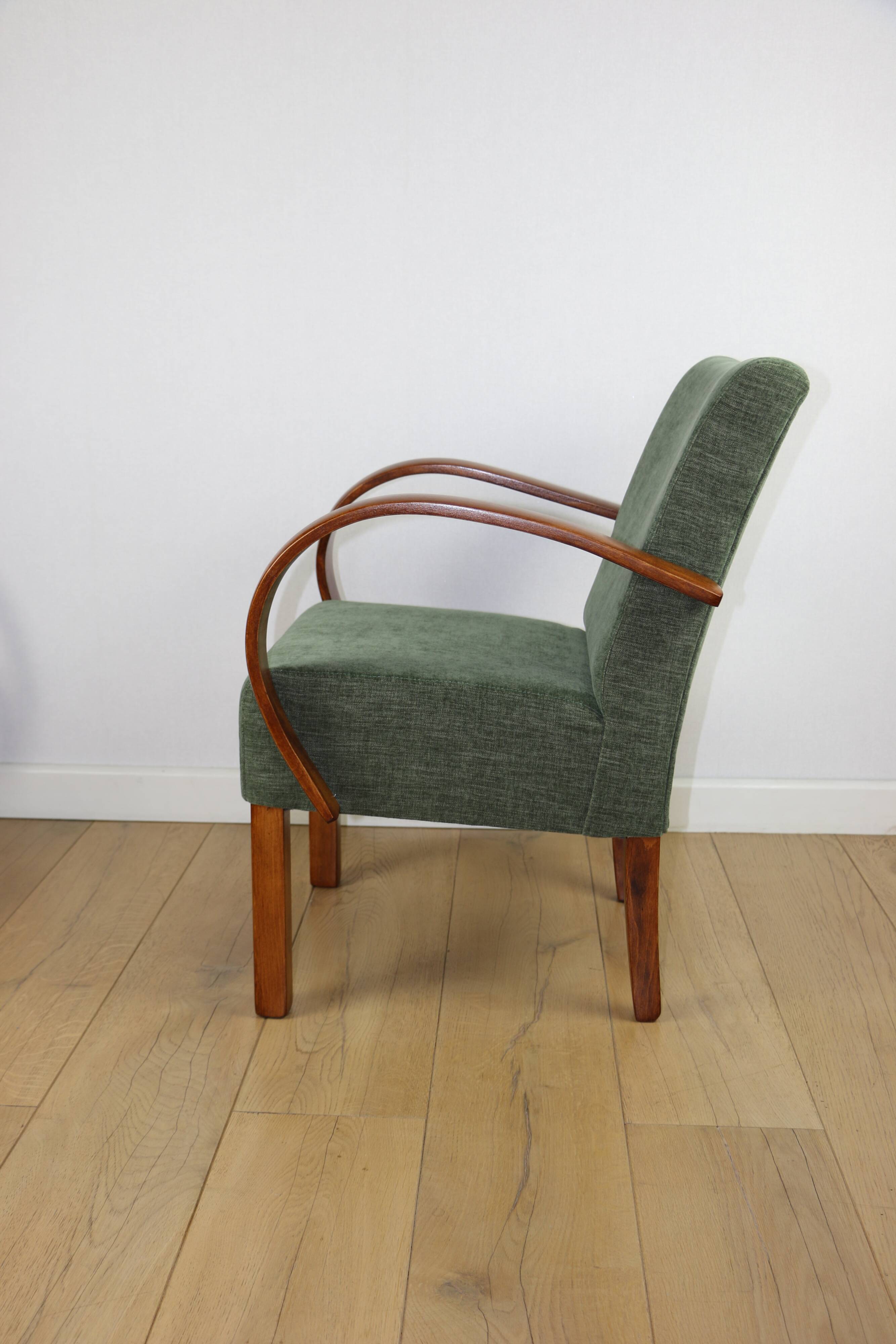 Bent vintage Art Deco loft armchair olive green