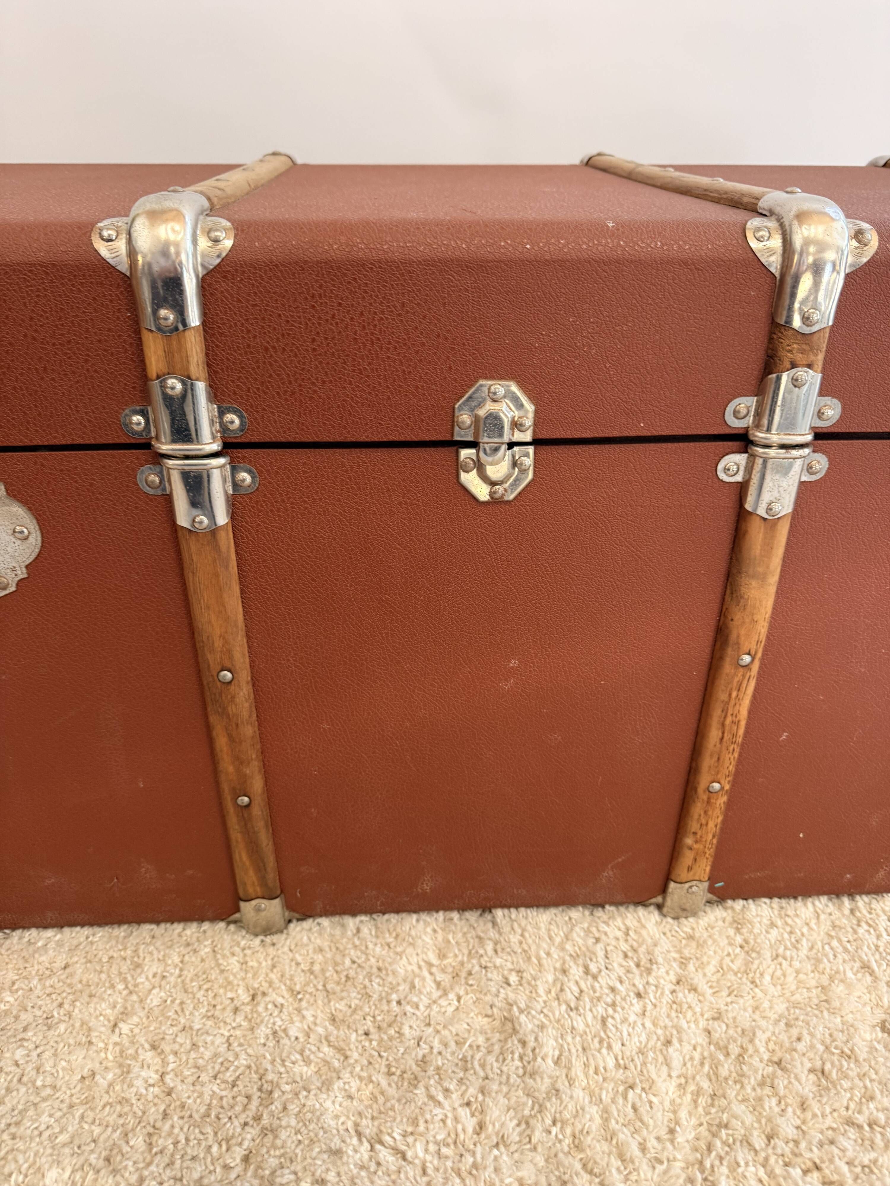 Vintage wooden and metal travel trunk