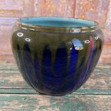 Cache-pot en céramique signé Orchies – France, émaillé bleu et vert
