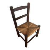 Chaise enfant bebe bois tourné + assise paille tressée vintage