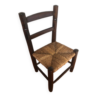 Baby children's chair turned wood + vintage woven straw seat