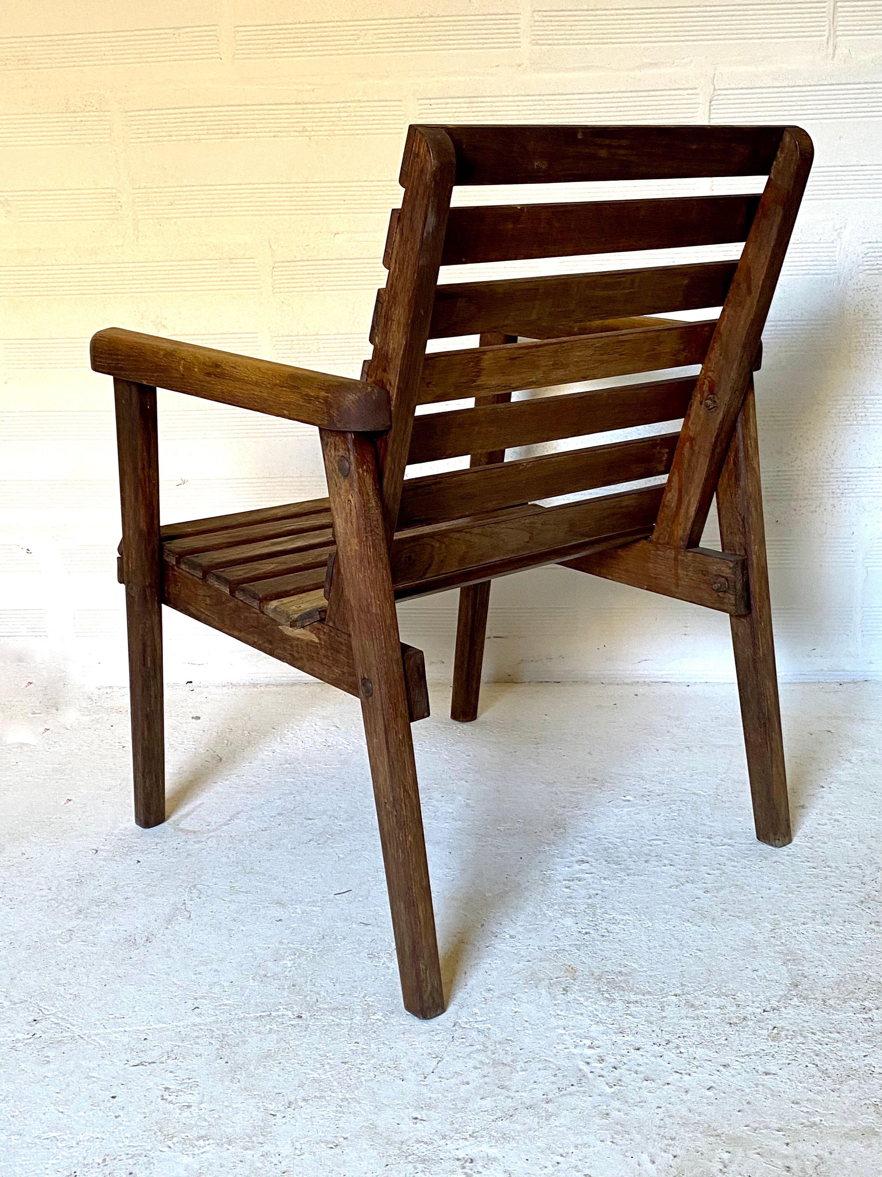 pair of armchairs with slats in chene 1950