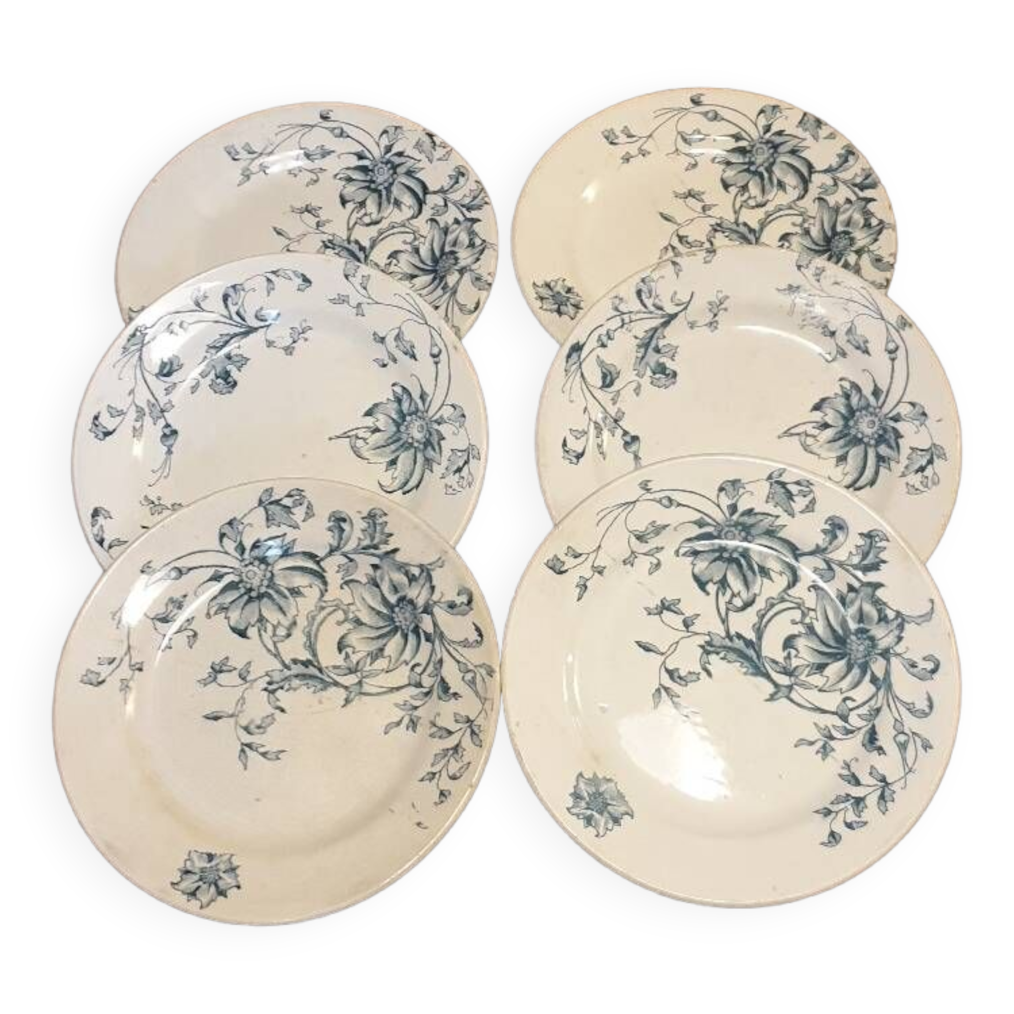Six earthenware dinner plates from Grigny