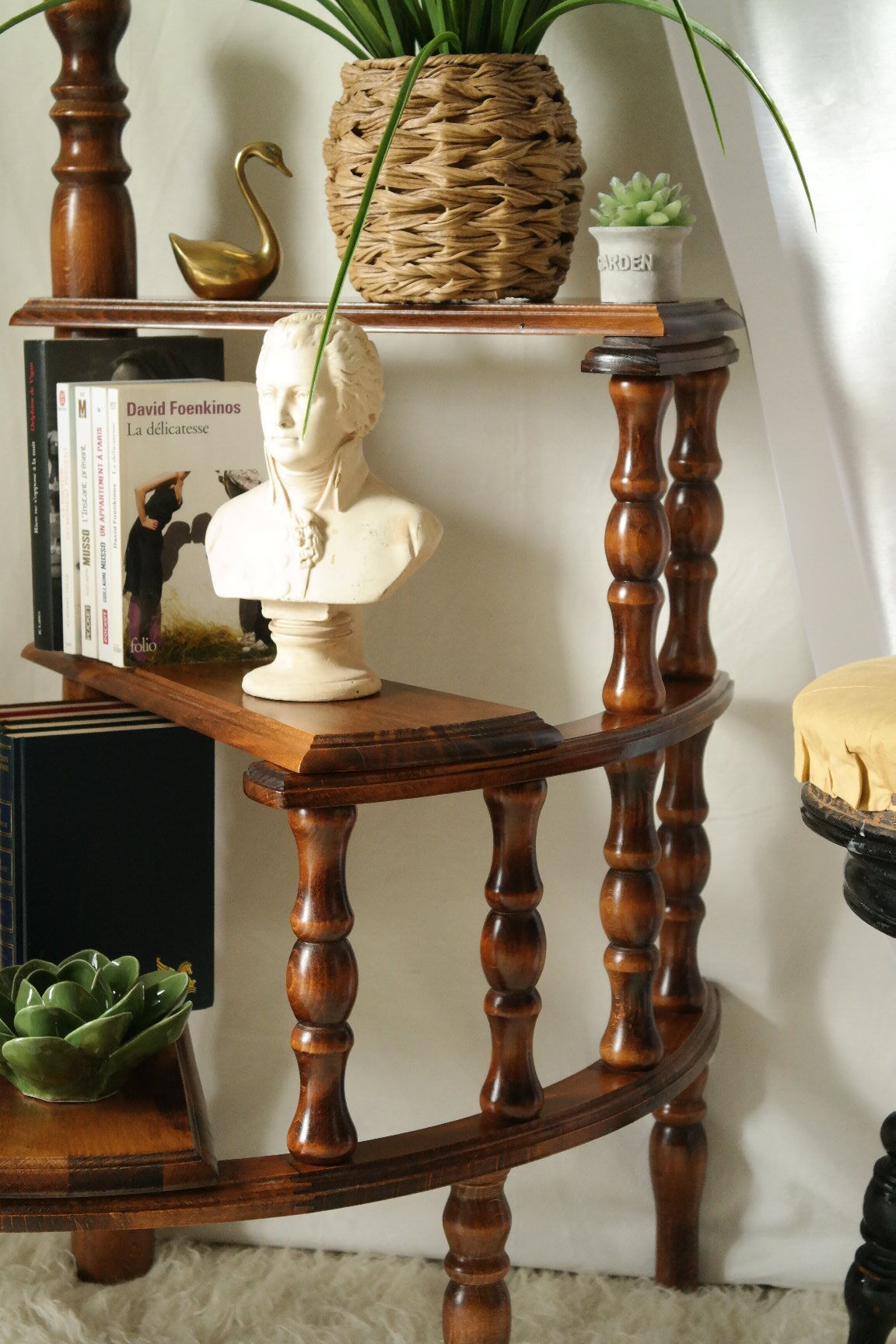 Vintage Beech Library Staircase Shelf