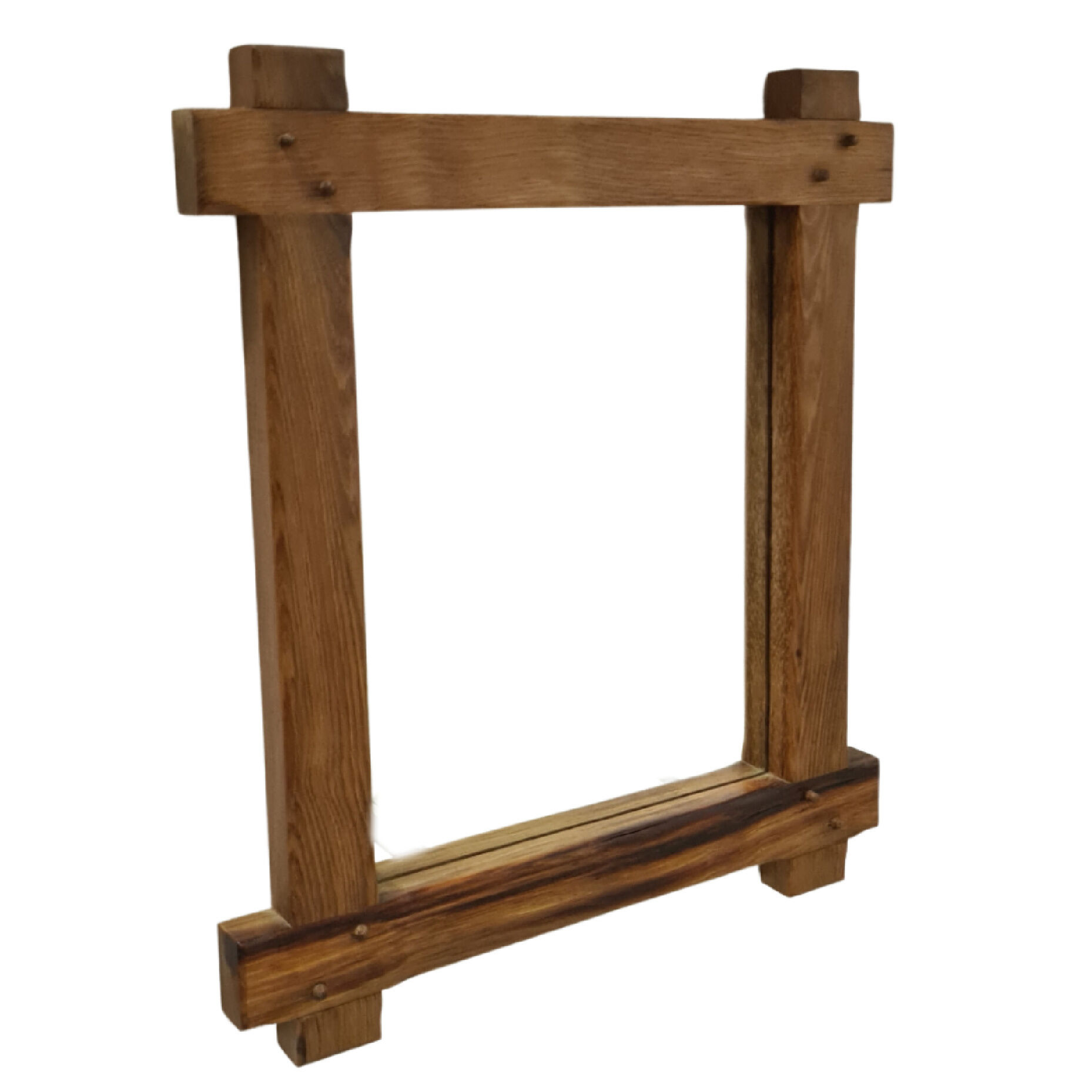 Miroir mural brutaliste en chêne massif Belgique années 1970 60x70cm