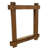 Miroir mural brutaliste en chêne massif Belgique années 1970 60x70cm