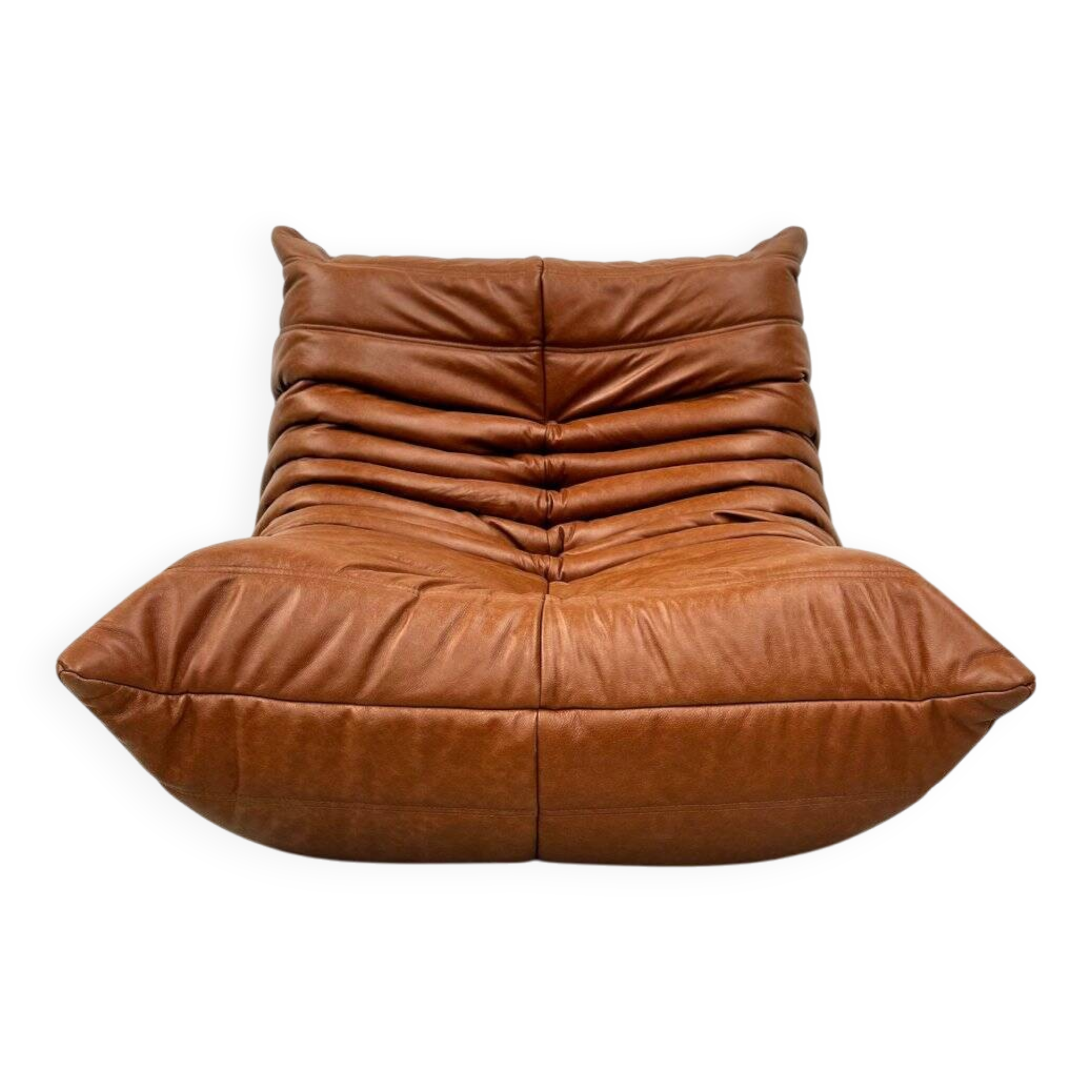 Togo Chair in Cognac Leather attributed to  Michel Ducaroy for Ligne Roset.