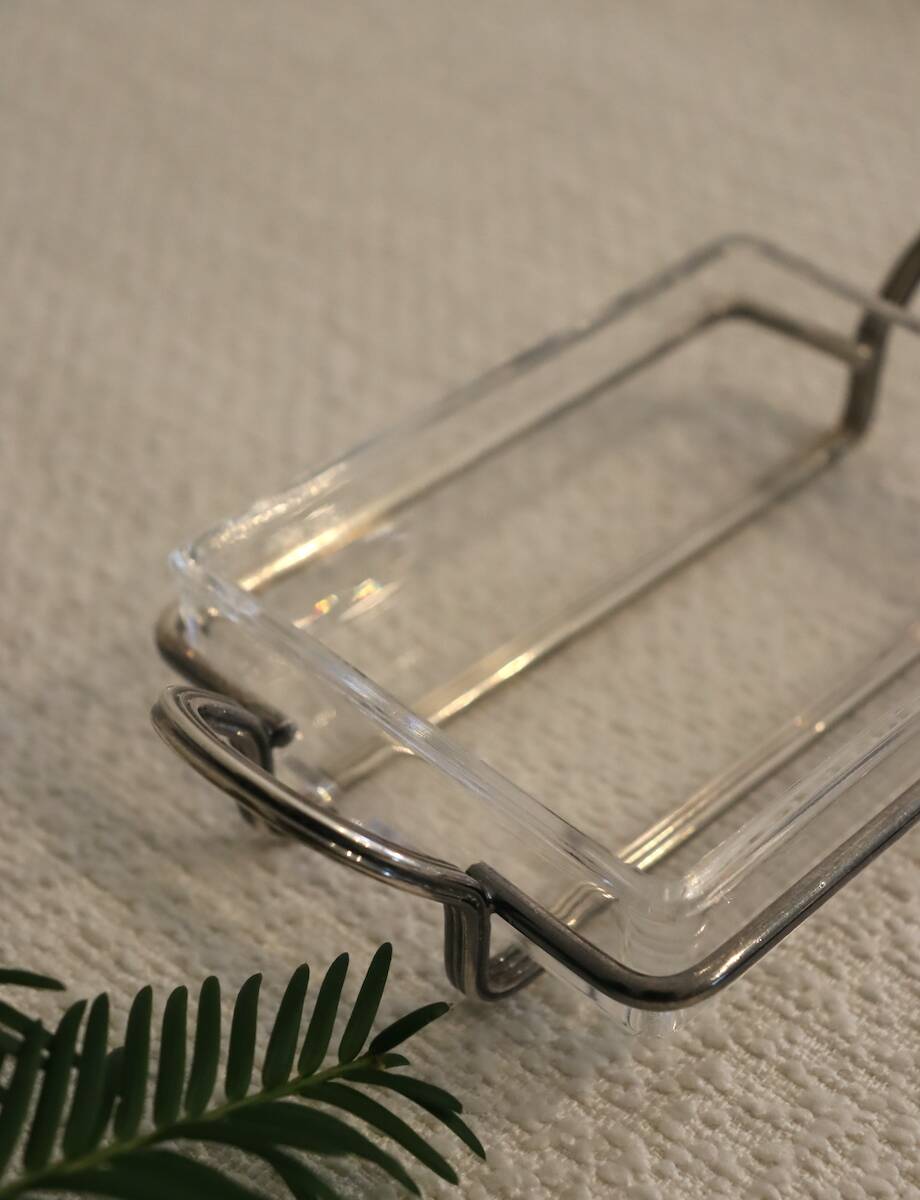 Glass and silver-plated metal butter dish