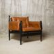 c. 1970 - Pair of lounge chairs in lacquered beech and cognac leather - France
