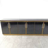 Crédence vintage laquée noire et verre noir, 1980
