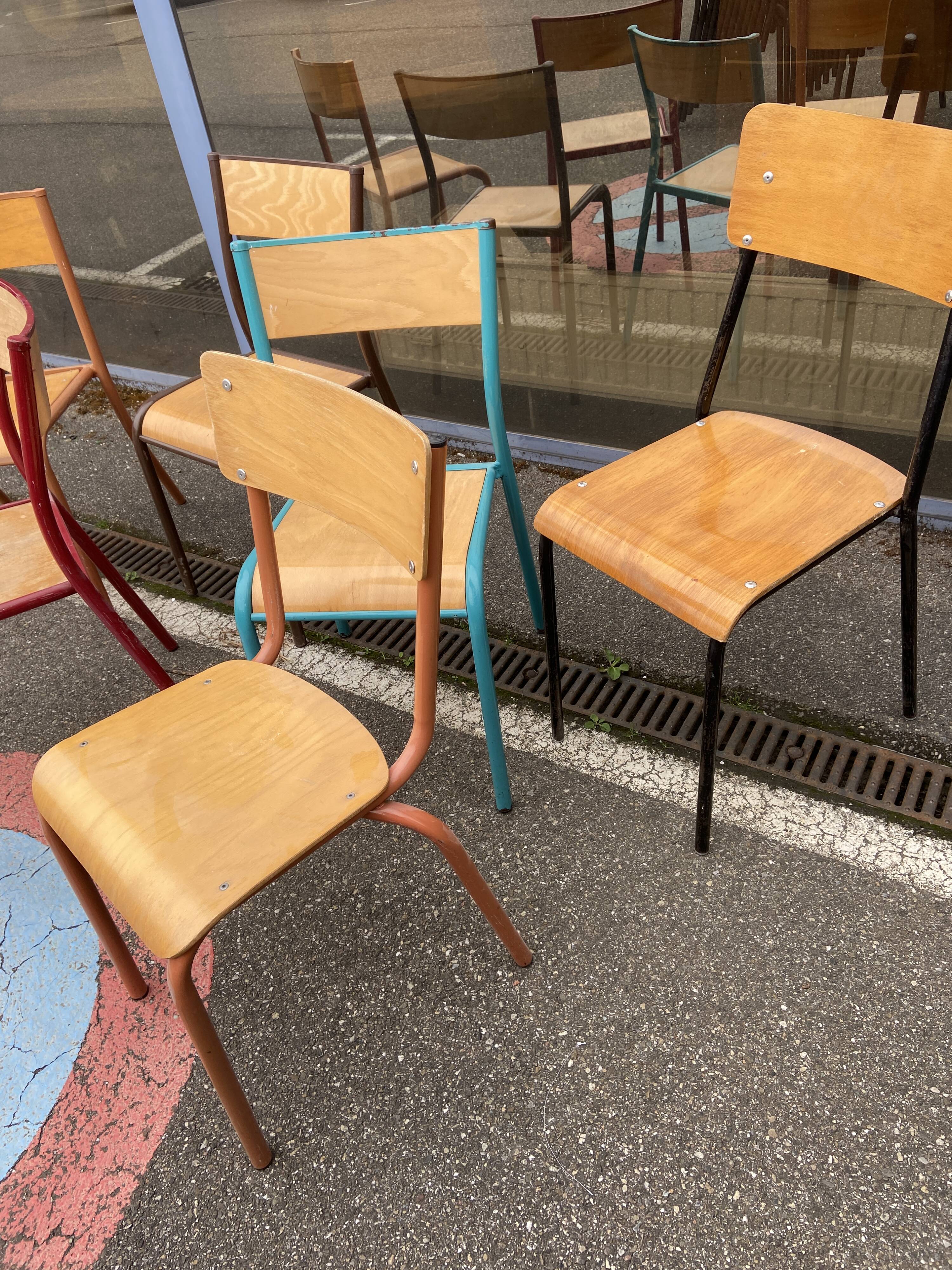 Set of 6 mismatched school chairs industrial