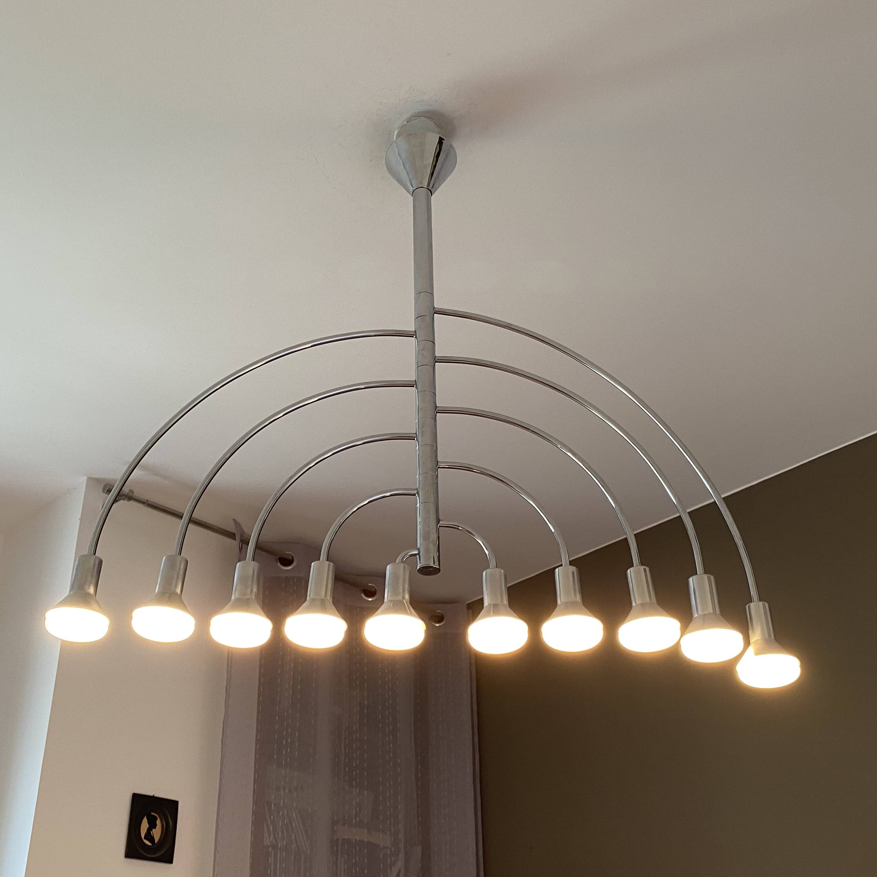 10-branched chandelier by Max Bill for Temde 1960