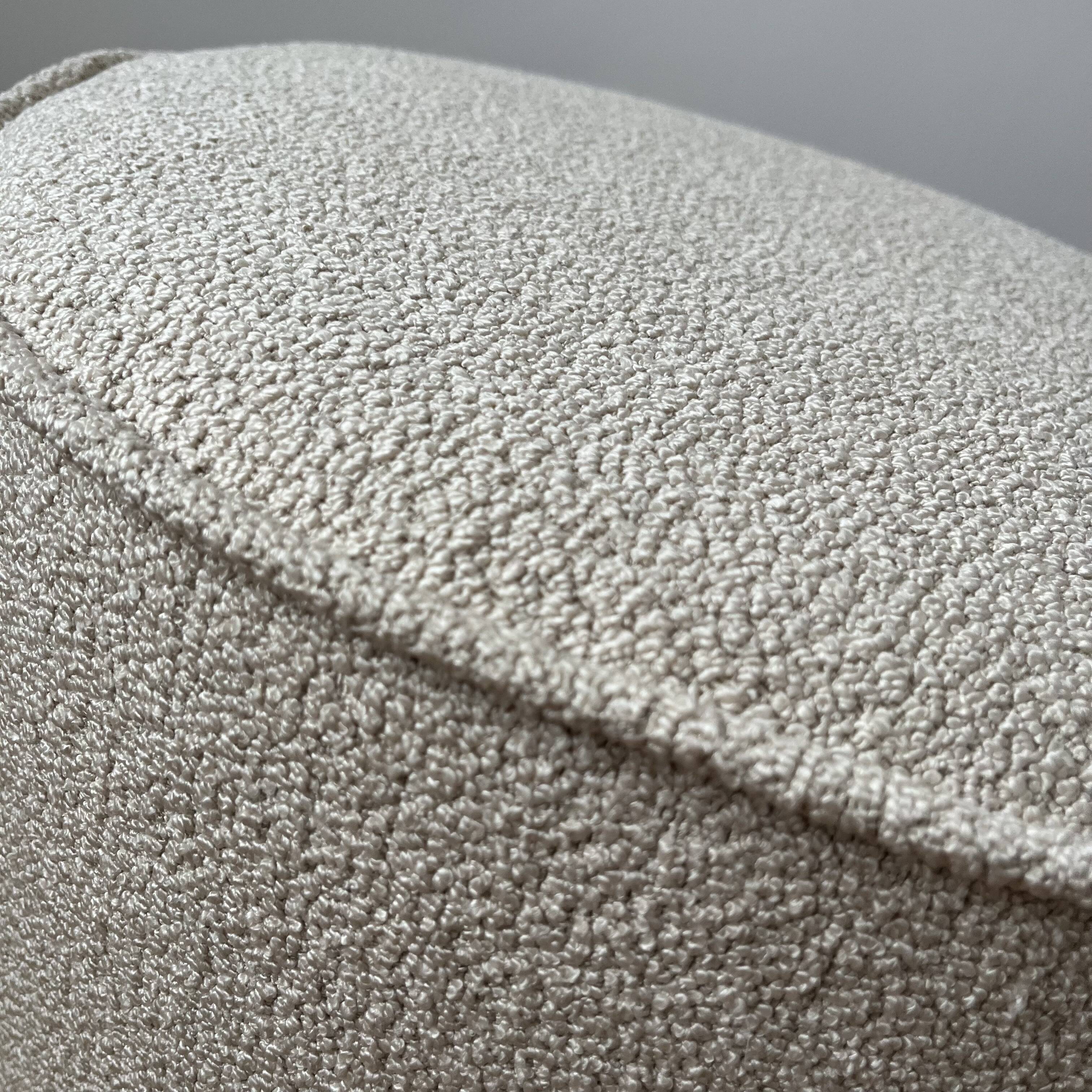 Round Ottoman with Fringe Bottom, Cream Boucle Upholstered Pouf