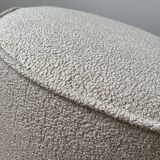 Round Ottoman with Fringe Bottom, Cream Boucle Upholstered Pouf