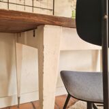 Old farmhouse table metal compass base